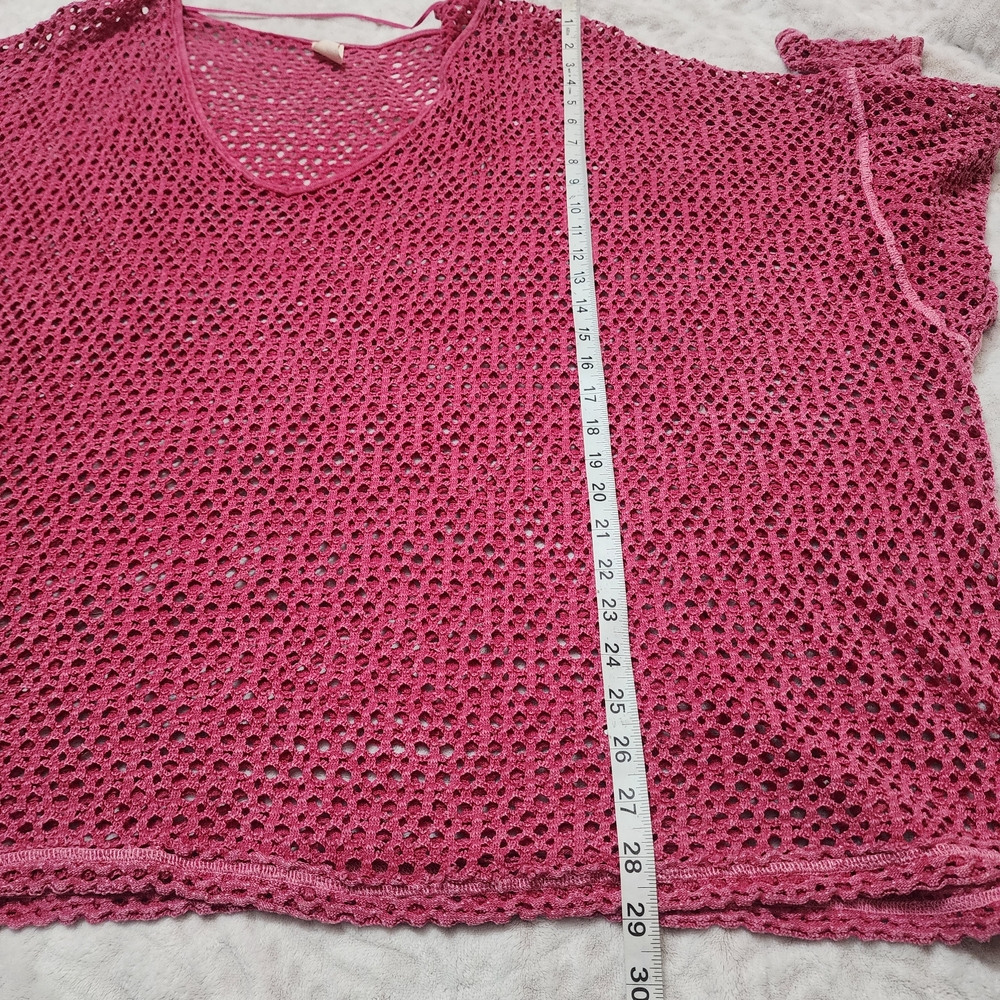 We the Free/Free People Napa Tee/Cover-Up Open Knit Crochet Oversized Sz L Pink - Picture 10 of 14